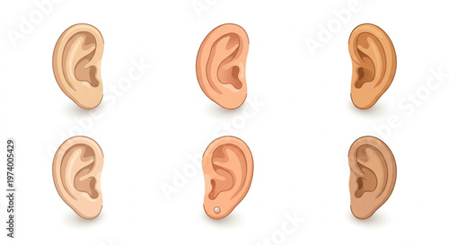 3D Isometric Human Ear Vector Set, Anatomical Hearing Organs on White Background