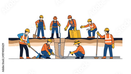 Construction Crew at Work: A team of construction workers is diligently working on a project, showcasing their expertise and collaborative efforts. Witness the process of building and teamwork.