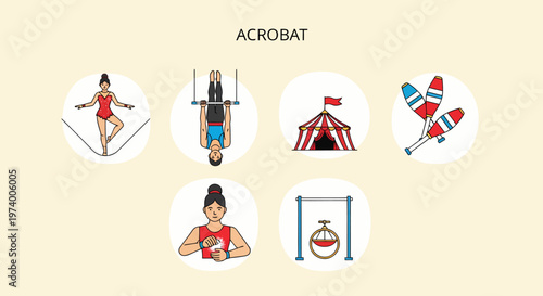 Acrobat in Red Leotard Performs.