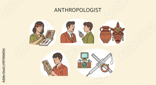 Anthropologist at work with artifacts.