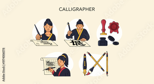 Asian woman writing calligraphy art.