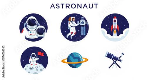 1 set icon of Astronaut in Space Suit
