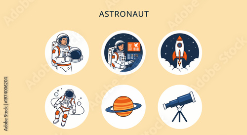 Modern Flat illustration of Astronaut in Space Suit.