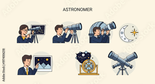 Astronomer Looking Through Telescope Lens.