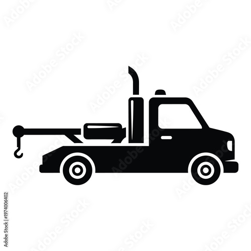 Black silhouette of a tow truck on white background  simple vehicle icon icon