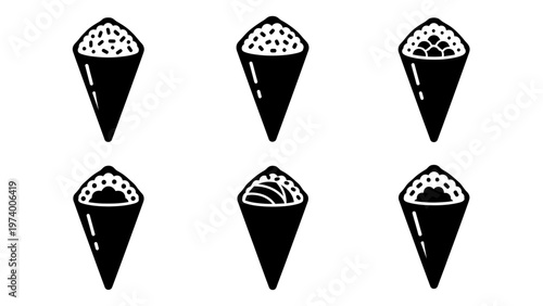 Hand Roll Sushi Icon Set: Diverse Fillings, Japanese Cuisine Art