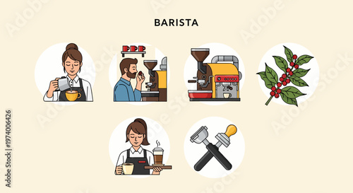 Modern Flat illustration of Barista making coffee drink.