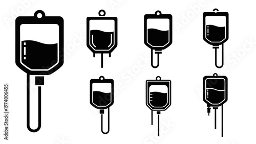 IV Drip Bag Icons Set - Medical Infusion Fluid Vector Graphics