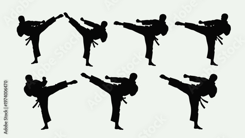 Karate Silhouette Set: Dynamic Kicks and Martial Arts Poses