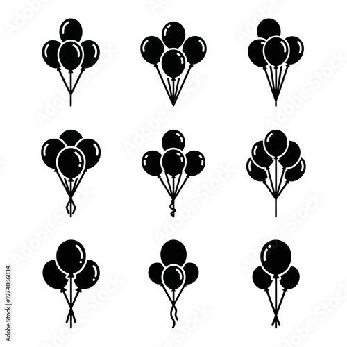 Wallpaper Mural Black Balloon Icons Set - Party Celebration and Fun Symbols Torontodigital.ca