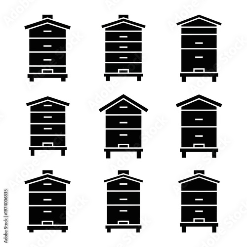 Beehive Icons Set Vector Black and White