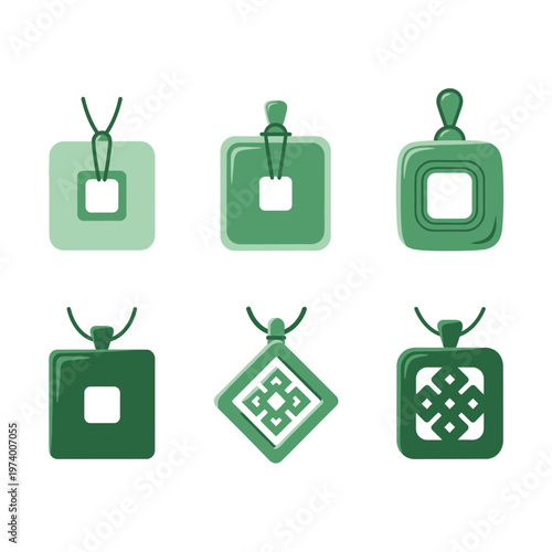 Wallpaper Mural Green Jade Pendants Collection: Square and Diamond Shapes, Chinese Knot Design Torontodigital.ca