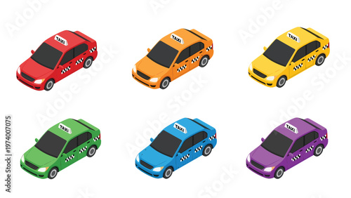 Colorful Isometric Taxi Cars Set for Urban Public Transportation Service