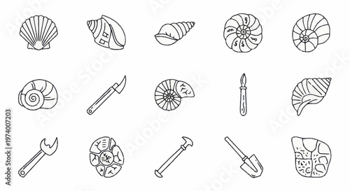Collection of fossil and tool icons.