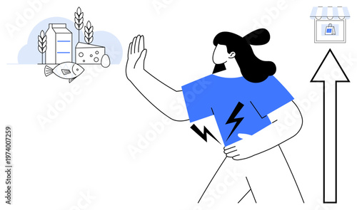 Dietary restrictions, allergy awareness, healthy food selection, nutrition education, food intolerance, lifestyle choices. A person refusing certain foods while gesturing no. Dietary restrictions