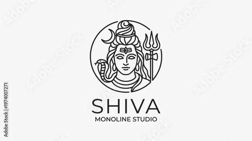 Hindu god Shiva meditates peacefully with trident and serpent