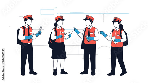 Essential Workers in Action: Illustrative representation of postal workers, wearing uniform, engaged in work, highlighting dedicated service and commitment to timely mail delivery