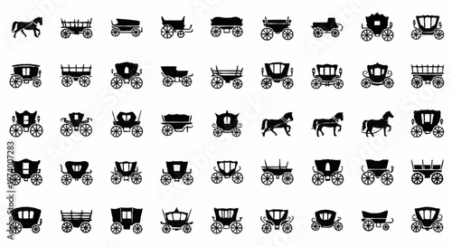 Horse Drawn Carriage Transportation Icons.