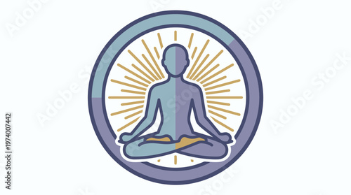 Meditating person sits cross-legged in lotus position amidst sun rays