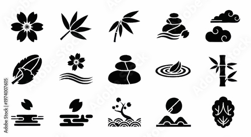 Black icons of nature and relaxation.