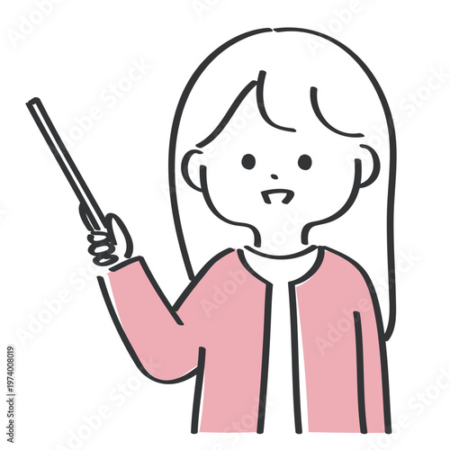 指示棒で指すかわいい女性のイラスト｜シンプルで使いやすいカットイラスト