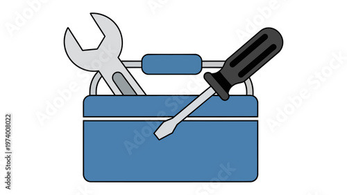 Blue Toolbox Essentials: a neat and orderly display of essential tools, a toolbox with a wrench and a screwdriver, a symbol of preparedness and the tools of the trade.