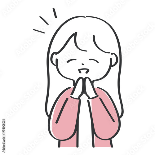 笑顔で手を合わせる若いビジネスウーマン