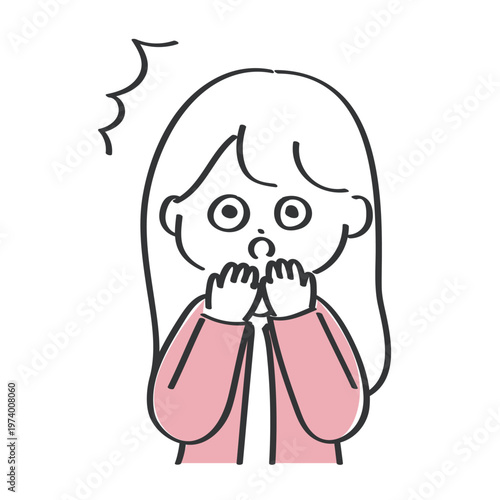 驚く若い女性のイラスト｜シンプルでゆるかわいい線画イラスト