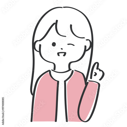 指を差すポーズでウインクをするかわいい女性｜シンプルで使いやすい線画イラスト