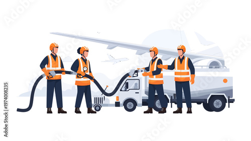 Fueling the Skies: A ground crew diligently fuels an airplane at an airport, showcasing the essential behind-the-scenes operations of aviation.