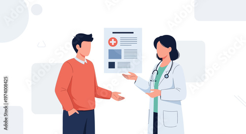 Doctor consulting patient about medical report, healthcare consultation, teamwork, medical checkup