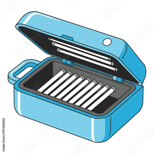 Illustration of a blue portable electric grill with heating elements inside icon