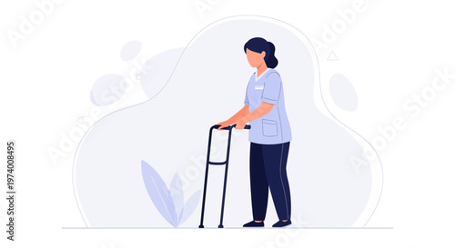 Nurse helping elderly person with walker, healthcare, medical assistance, rehabilitation