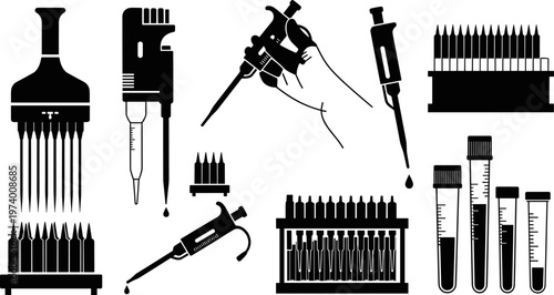 Micro pipettes multi channel and single channel laboratory tools for liquid handling research science medical technology 