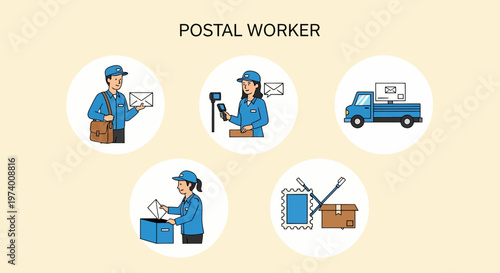 Modern Flat illustration of Postal worker delivering mail 1.