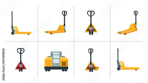 Pallet Jack and Forklift Vector Icon Set for Warehouse Logistics