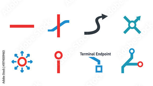Abstract Line, Path, and Connection Icons for Flowcharts and Diagrams