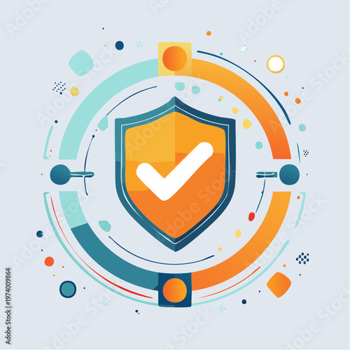 Digital Security Shield with Check Mark and Abstract Network Elements