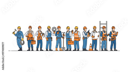 Construction Crew Illustration: A meticulously crafted illustration presents a construction crew, each member holding their tools and prepared to undertake construction projects.