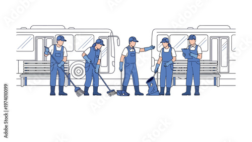 City Cleaners: A dedicated team of city cleaners, clad in uniforms, diligently works to keep urban transport hubs spotless and hygienic.