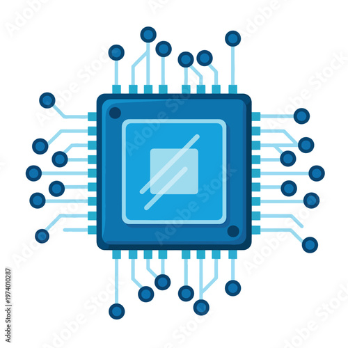 Stylized microchip illustration representing digital processing and core technology