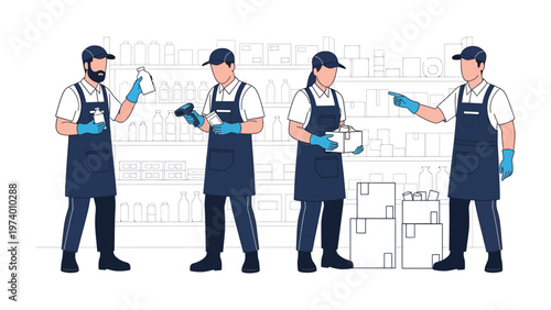 Team of Store Worker: In a bustling store, a dedicated team of store worker dressed in uniform, efficiently handles tasks with precision and care.