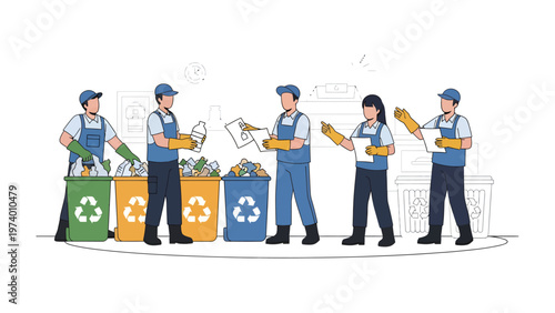 Eco-Friendly Team: A dedicated team of waste management professionals diligently sorts through recyclable materials, championing the cause of sustainability and preserving a cleaner environment. 