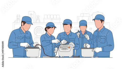 Assembly Line Teamwork: A dedicated team of skilled workers collaborates on an assembly line, meticulously crafting products with precision and expertise, a testament to industry and innovation.