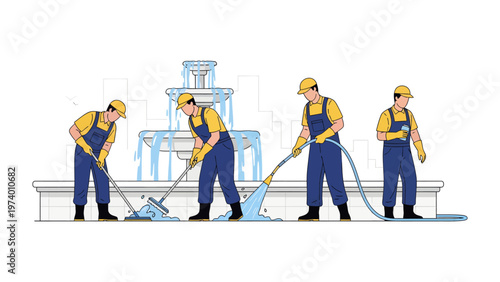 Monument Maintenance: A dedicated maintenance crew meticulously cleans a grand monument with professional precision, ensuring its pristine condition.