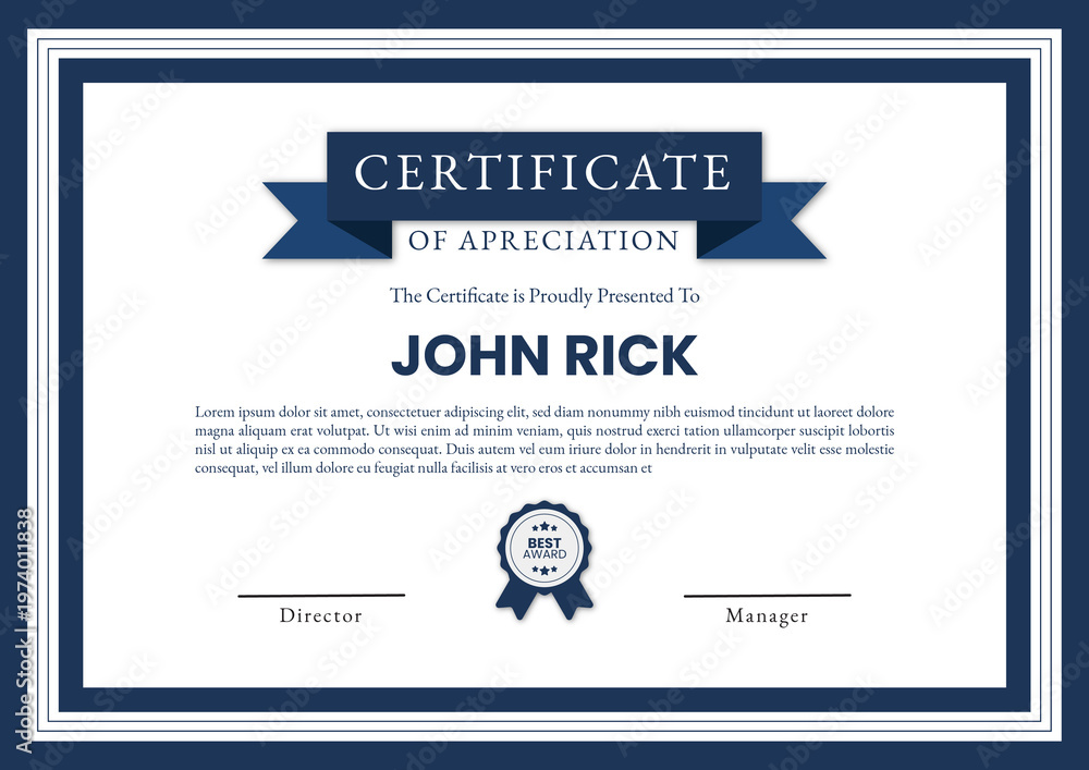 Fototapeta premium Certificate of Appreciation Design with Classic Ribbon and Award Seal
