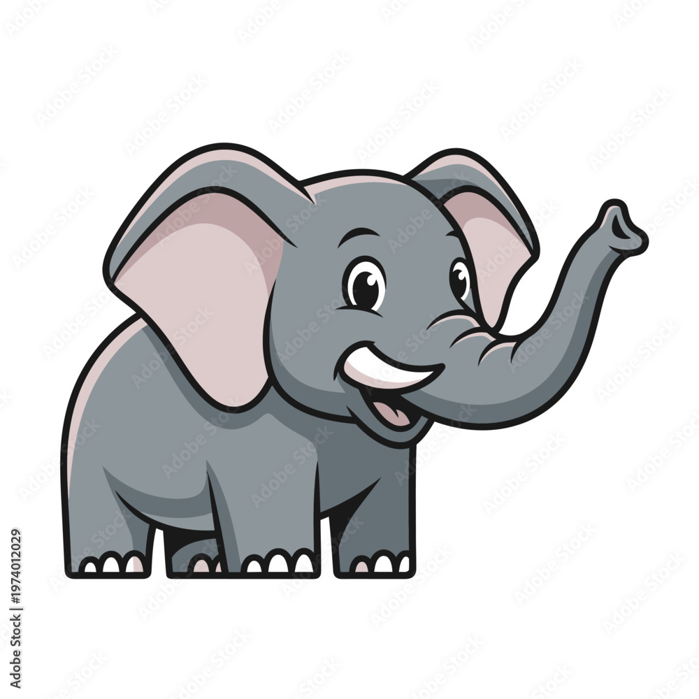 Obraz premium Cute Cartoon Elephant Waving Trunk