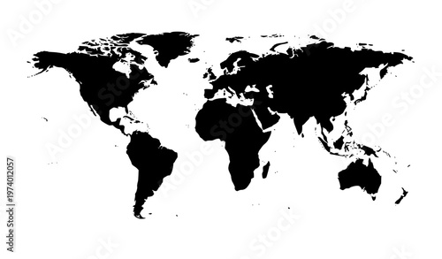 World map silhouette vector design for t shirt print clean global continents illustration isolated on white background