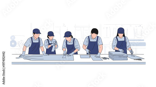 Production Line Workers: A dedicated group of individuals diligently engaged in an industrial production line, collaborating to meticulously manufacture the products.