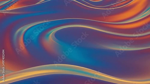 Abstract flowing waves of iridescent liquid with a metallic sheen in vibrant colors